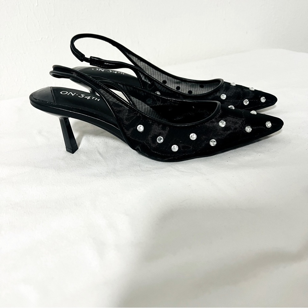 ON 34th Womens Baeley Heels Pump Slingback Mesh Bling Sandals Size 5.5M NWOT